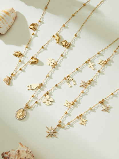316L Stainless Steel 18K Gold PVD Starburst Pavé Zircon Pendant Necklace - Starburst Pendant, Pavé Zircon, Celestial, Modern, Gold, Steel Wholesale Stainless Steel Jewelry - Sensitive Skin Friendly - Detail 9