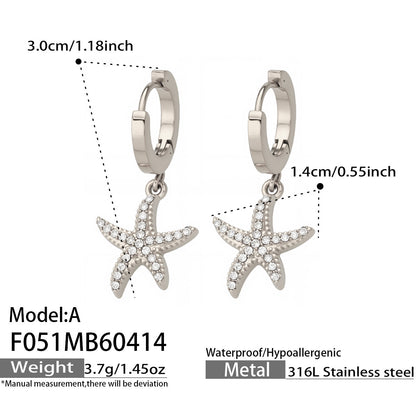 316L Stainless Steel 18K Gold PVD Starfish Zircon Hoop Earrings - Modern Starfish Zircon Hoop, 18K Gold PVD Wholesale Stainless Steel Jewelry - Sensitive Skin Friendly - Detail 14
