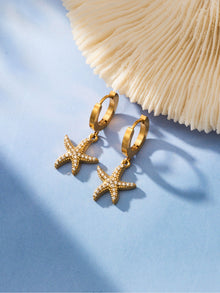 316L Stainless Steel 18K Gold PVD Starfish Zircon Hoop Earrings - Modern Starfish Zircon Hoop, 18K Gold PVD Wholesale Stainless Steel Jewelry - Sensitive Skin Friendly - Detail 4