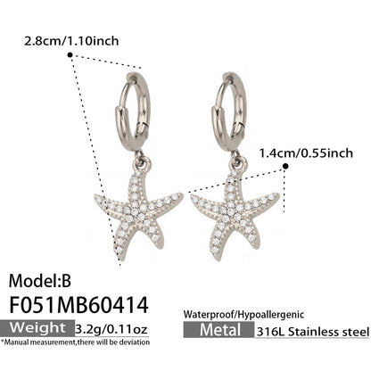 316L Stainless Steel 18K Gold PVD Starfish Zircon Hoop Earrings - Modern Starfish Zircon Hoop, 18K Gold PVD Wholesale Stainless Steel Jewelry - Sensitive Skin Friendly - Detail 8