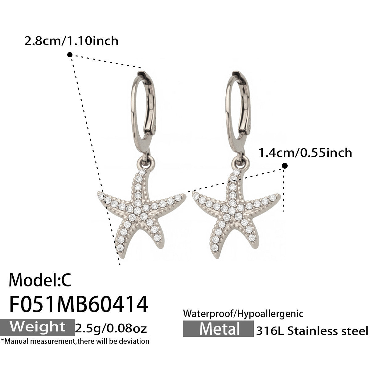 316L Stainless Steel 18K Gold PVD Starfish Zircon Hoop Earrings - Modern Starfish Zircon Hoop, 18K Gold PVD Wholesale Stainless Steel Jewelry - Sensitive Skin Friendly - Detail 9