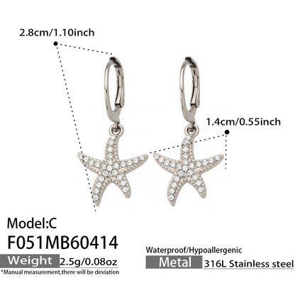 316L Stainless Steel 18K Gold PVD Starfish Zircon Hoop Earrings - Modern Starfish Zircon Hoop, 18K Gold PVD Wholesale Stainless Steel Jewelry - Sensitive Skin Friendly - Detail 9