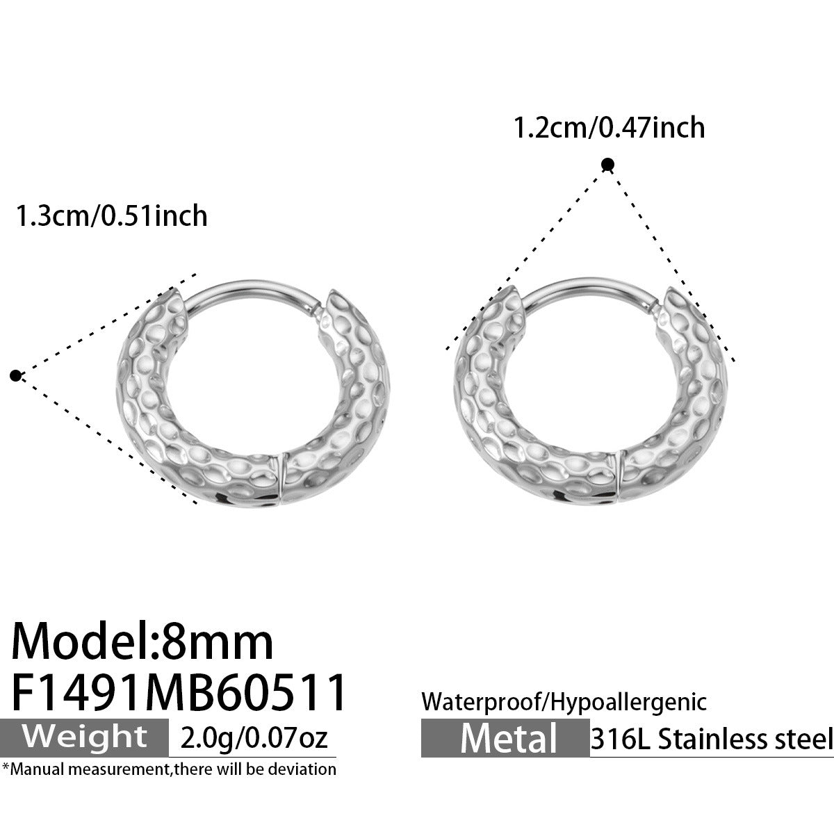 316L Stainless Steel 18K Gold PVD Striped Hoop Earrings - Striped Hoop Lightweight Minimalist Modern Wholesale Stainless Steel Jewelry - Sensitive Skin Friendly - Detail 1