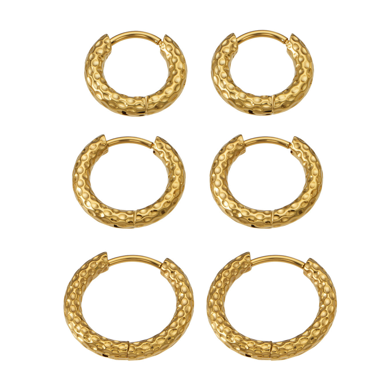 316L Stainless Steel 18K Gold PVD Striped Hoop Earrings - Striped Hoop Lightweight Minimalist Modern Wholesale Stainless Steel Jewelry - Sensitive Skin Friendly - Detail 11