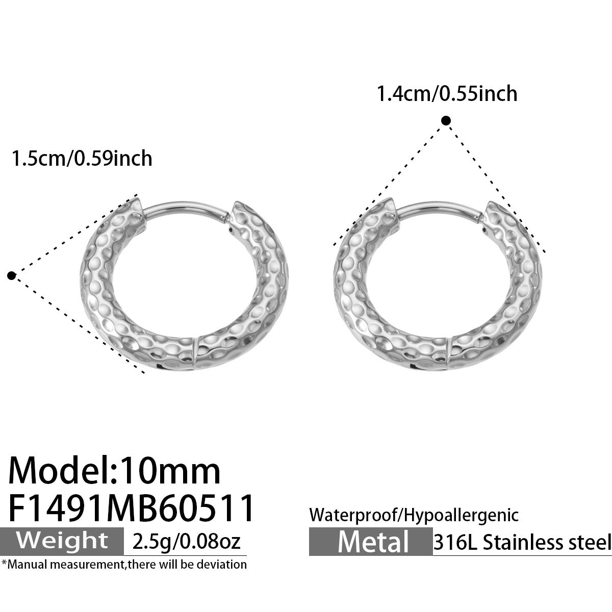 316L Stainless Steel 18K Gold PVD Striped Hoop Earrings - Striped Hoop Lightweight Minimalist Modern Wholesale Stainless Steel Jewelry - Sensitive Skin Friendly - Detail 18