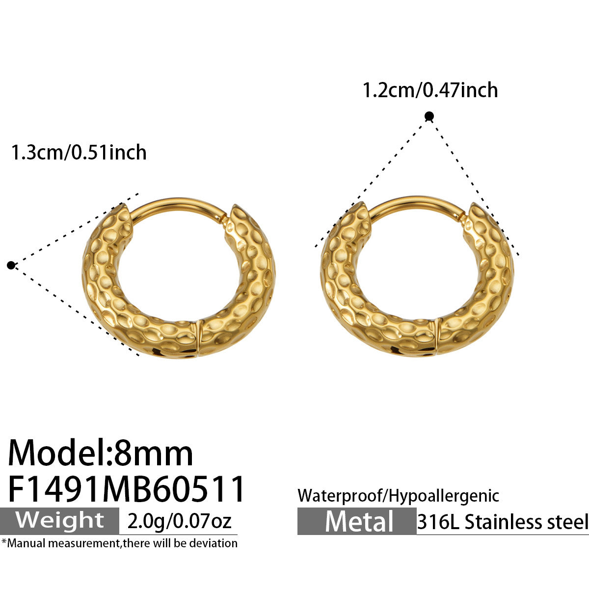 316L Stainless Steel 18K Gold PVD Striped Hoop Earrings - Striped Hoop Lightweight Minimalist Modern Wholesale Stainless Steel Jewelry - Sensitive Skin Friendly - Detail 19