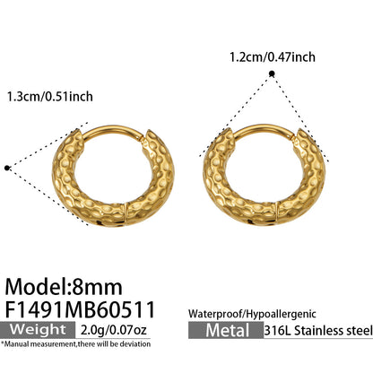 316L Stainless Steel 18K Gold PVD Striped Hoop Earrings - Striped Hoop Lightweight Minimalist Modern Wholesale Stainless Steel Jewelry - Sensitive Skin Friendly - Detail 19