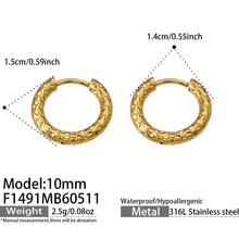 316L Stainless Steel 18K Gold PVD Striped Hoop Earrings - Striped Hoop Lightweight Minimalist Modern Wholesale Stainless Steel Jewelry - Sensitive Skin Friendly - Detail 4