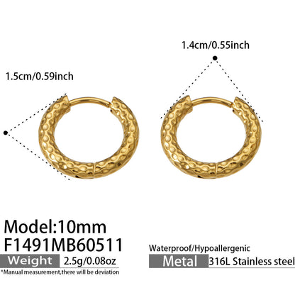 316L Stainless Steel 18K Gold PVD Striped Hoop Earrings - Striped Hoop Lightweight Minimalist Modern Wholesale Stainless Steel Jewelry - Sensitive Skin Friendly - Detail 4