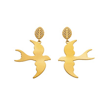316L Stainless Steel 18K Gold PVD Swallow Leaf Zircon Unique Design Earrings - Swallow Leaf Zircon Unique Design Wholesale Stainless Steel Jewelry - Sensitive Skin Friendly - Detail 1
