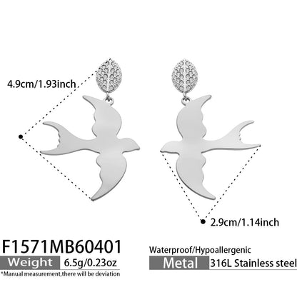 316L Stainless Steel 18K Gold PVD Swallow Zircon Leaf Earrings - Swallow Zircon Leaf Unique Design, Nature-Inspired Wholesale Stainless Steel Jewelry - Sensitive Skin Friendly - Detail 2