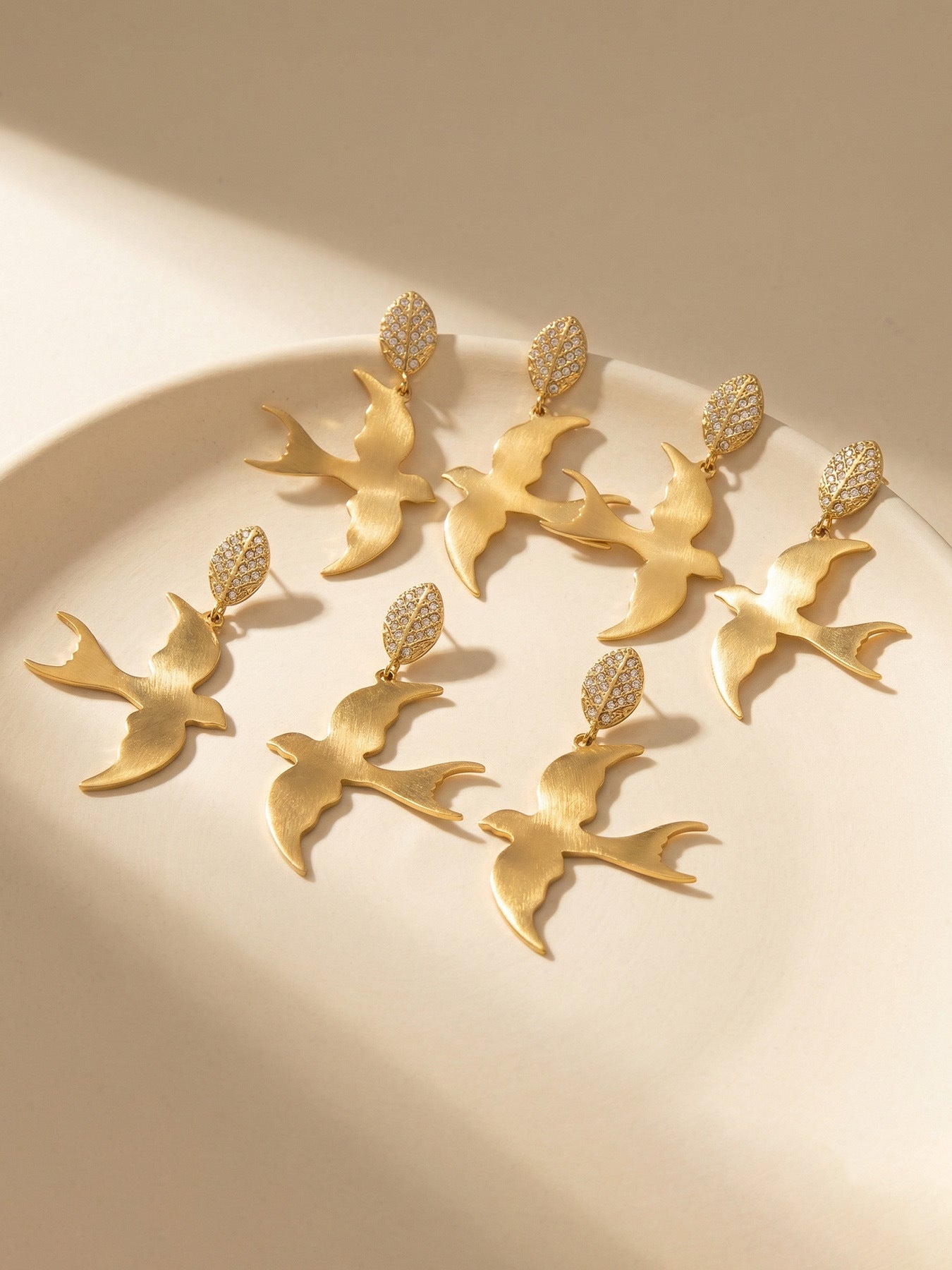 316L Stainless Steel 18K Gold PVD Swallow Zircon Leaf Earrings - Swallow Zircon Leaf Unique Design, Nature-Inspired Wholesale Stainless Steel Jewelry - Sensitive Skin Friendly - Detail 4