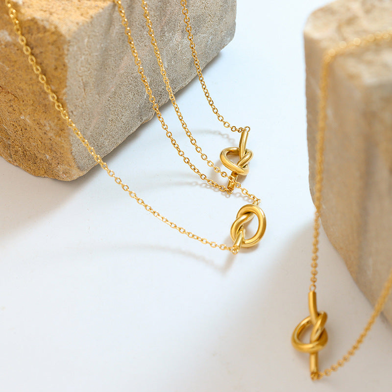 316L Stainless Steel 18K Gold PVD Sweetheart Knotted Heart Pendant Necklace - Sweetheart Knotted Heart Pendant Minimalist Romantic Necklace Wholesale Stainless Steel Jewelry - Sensitive Skin Friendly - Detail 3