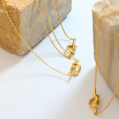 316L Stainless Steel 18K Gold PVD Sweetheart Knotted Heart Pendant Necklace - Sweetheart Knotted Heart Pendant Minimalist Romantic Necklace Wholesale Stainless Steel Jewelry - Sensitive Skin Friendly - Detail 3