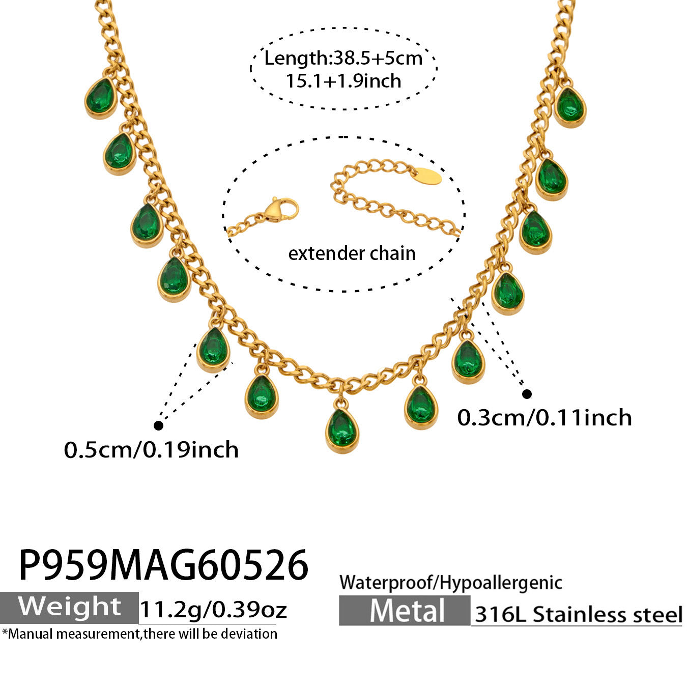 316L Stainless Steel 18K Gold PVD Tassel Necklace with Zircon Water Drop Pendant - Tassel Necklace Zircon Pendant Elegant Wholesale Stainless Steel Jewelry - Sensitive Skin Friendly - Detail 10