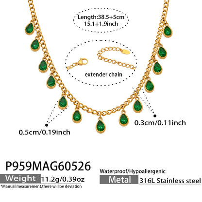 316L Stainless Steel 18K Gold PVD Tassel Necklace with Zircon Water Drop Pendant - Tassel Necklace Zircon Pendant Elegant Wholesale Stainless Steel Jewelry - Sensitive Skin Friendly - Detail 10