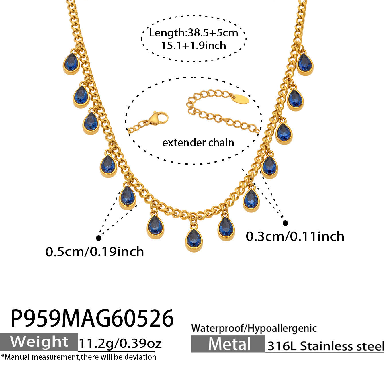 316L Stainless Steel 18K Gold PVD Tassel Necklace with Zircon Water Drop Pendant - Tassel Necklace Zircon Pendant Elegant Wholesale Stainless Steel Jewelry - Sensitive Skin Friendly - Detail 11