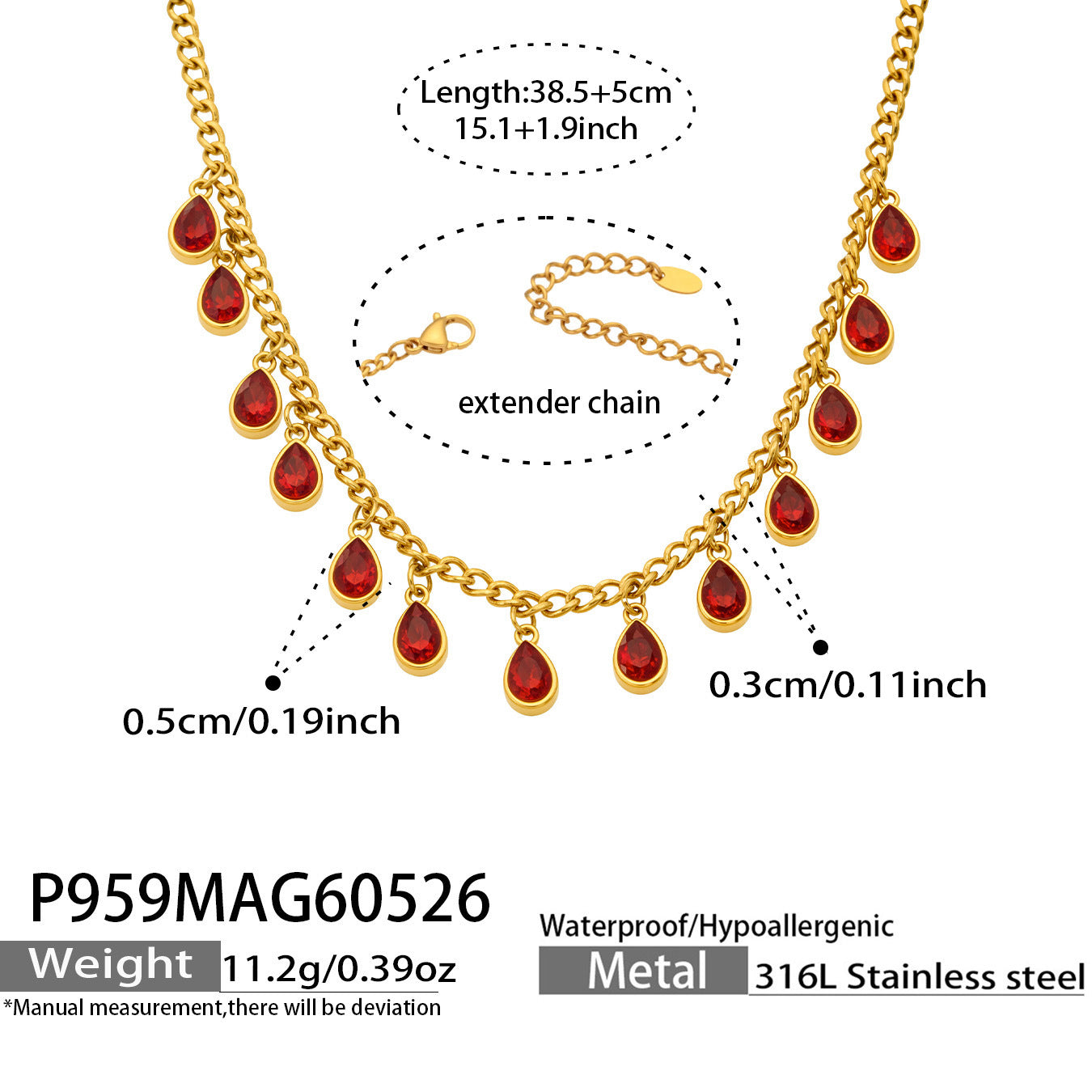 316L Stainless Steel 18K Gold PVD Tassel Necklace with Zircon Water Drop Pendant - Tassel Necklace Zircon Pendant Elegant Wholesale Stainless Steel Jewelry - Sensitive Skin Friendly - Detail 12