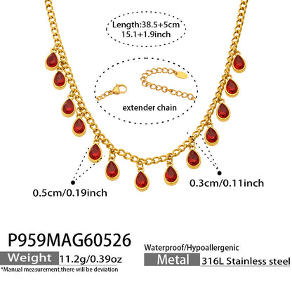 316L Stainless Steel 18K Gold PVD Tassel Necklace with Zircon Water Drop Pendant - Tassel Necklace Zircon Pendant Elegant Wholesale Stainless Steel Jewelry - Sensitive Skin Friendly - Detail 12