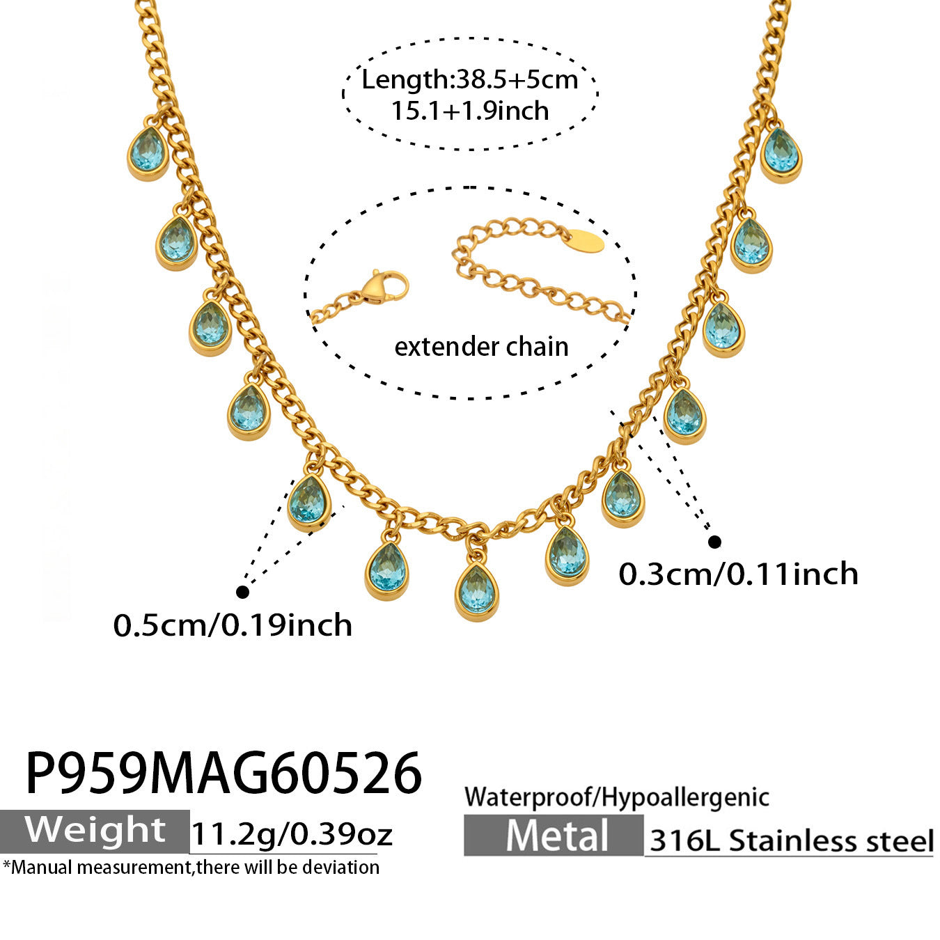 316L Stainless Steel 18K Gold PVD Tassel Necklace with Zircon Water Drop Pendant - Tassel Necklace Zircon Pendant Elegant Wholesale Stainless Steel Jewelry - Sensitive Skin Friendly - Detail 13