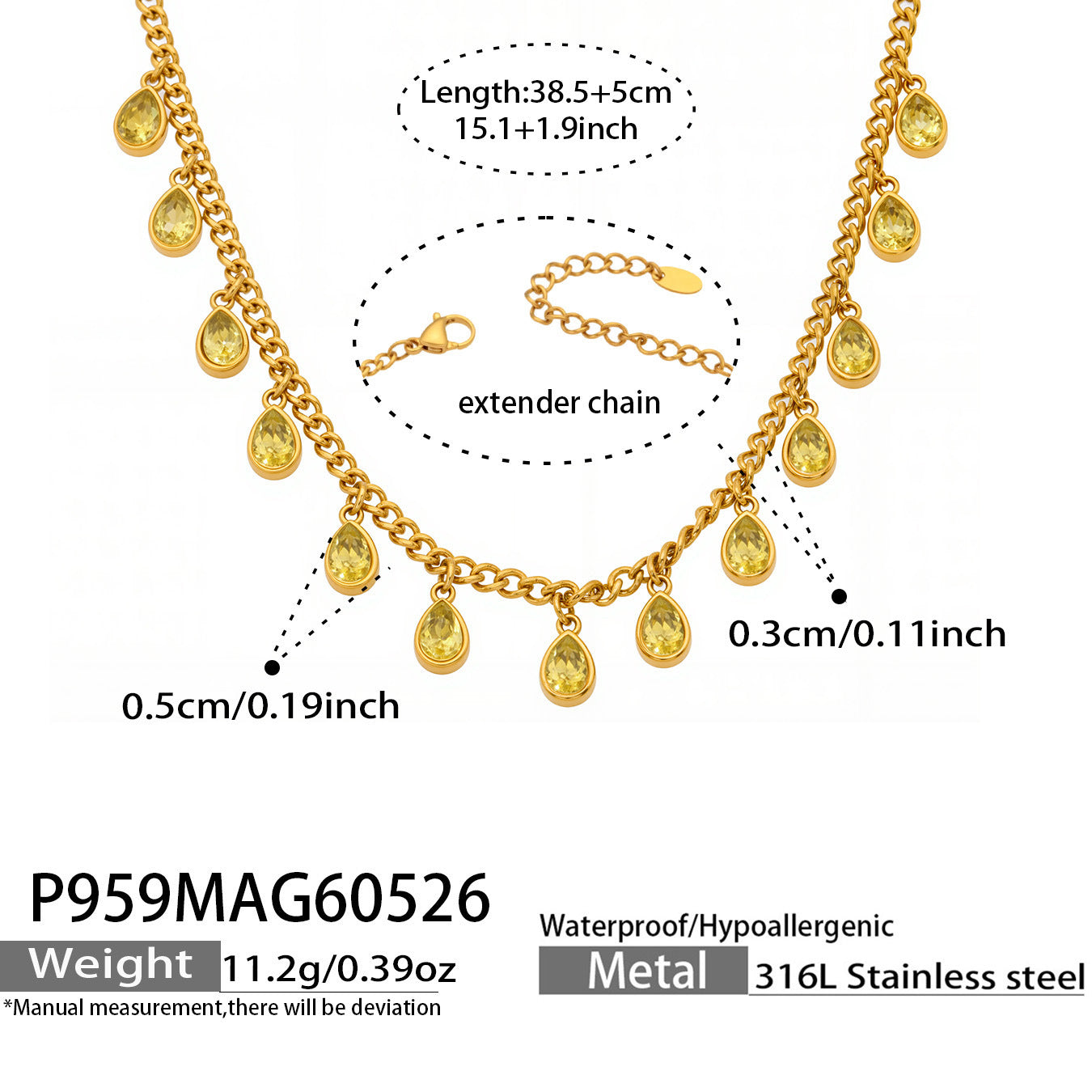 316L Stainless Steel 18K Gold PVD Tassel Necklace with Zircon Water Drop Pendant - Tassel Necklace Zircon Pendant Elegant Wholesale Stainless Steel Jewelry - Sensitive Skin Friendly - Detail 14