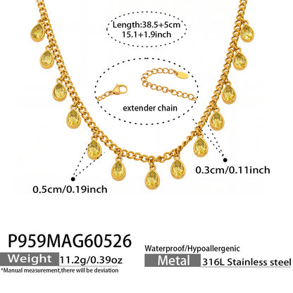 316L Stainless Steel 18K Gold PVD Tassel Necklace with Zircon Water Drop Pendant - Tassel Necklace Zircon Pendant Elegant Wholesale Stainless Steel Jewelry - Sensitive Skin Friendly - Detail 14