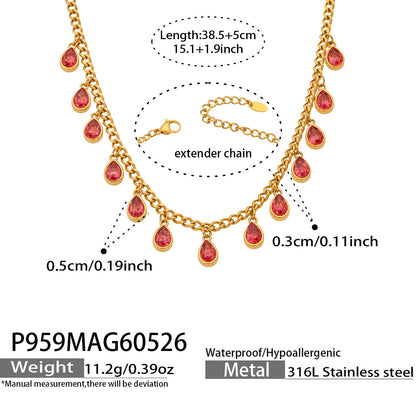 316L Stainless Steel 18K Gold PVD Tassel Necklace with Zircon Water Drop Pendant - Tassel Necklace Zircon Pendant Elegant Wholesale Stainless Steel Jewelry - Sensitive Skin Friendly - Detail 15