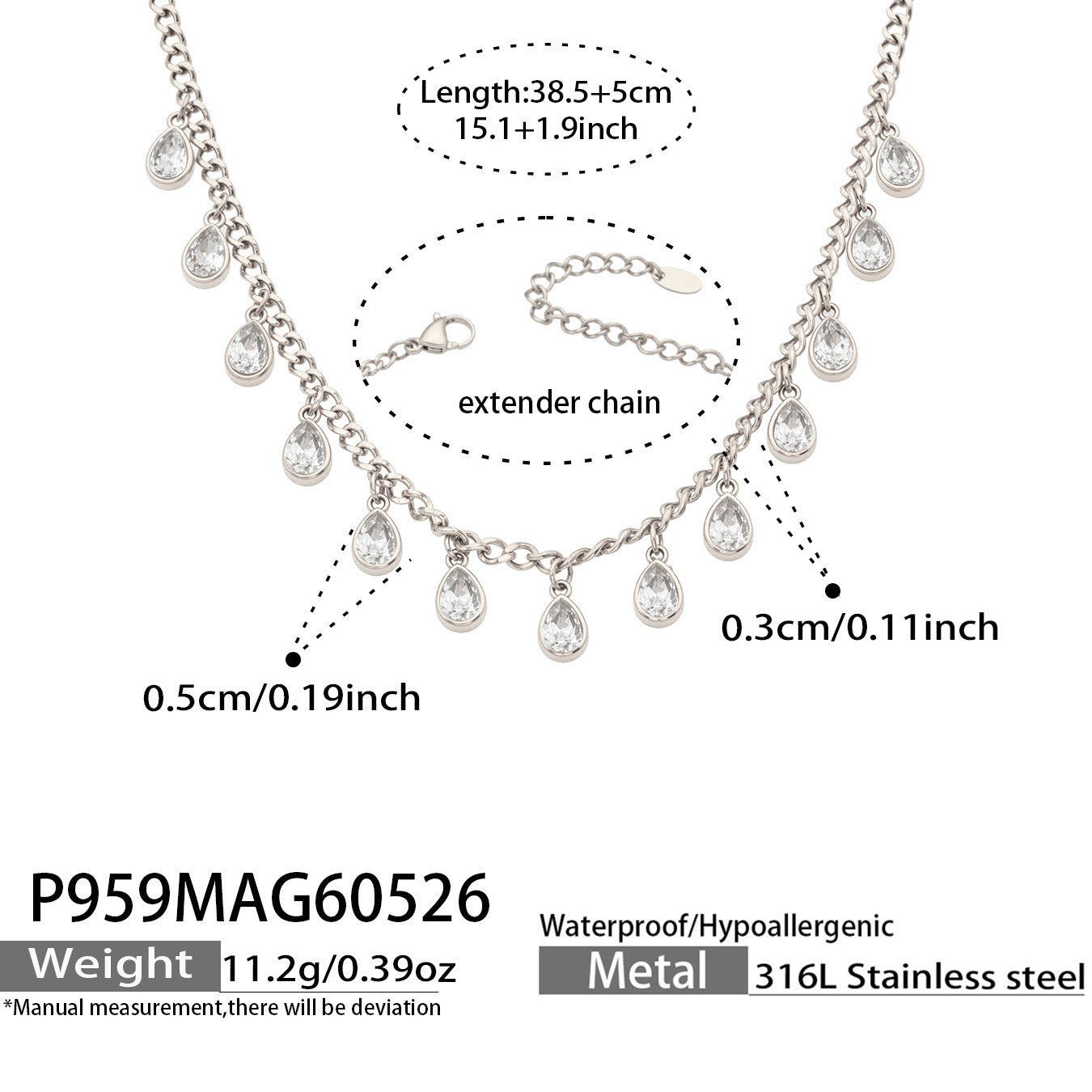 316L Stainless Steel 18K Gold PVD Tassel Necklace with Zircon Water Drop Pendant - Tassel Necklace Zircon Pendant Elegant Wholesale Stainless Steel Jewelry - Sensitive Skin Friendly - Detail 17