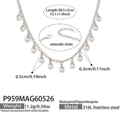 316L Stainless Steel 18K Gold PVD Tassel Necklace with Zircon Water Drop Pendant - Tassel Necklace Zircon Pendant Elegant Wholesale Stainless Steel Jewelry - Sensitive Skin Friendly - Detail 17