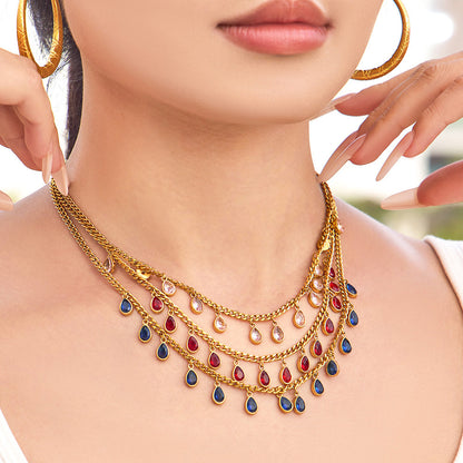 316L Stainless Steel 18K Gold PVD Tassel Necklace with Zircon Water Drop Pendant - Tassel Necklace Zircon Pendant Elegant Wholesale Stainless Steel Jewelry - Sensitive Skin Friendly - Detail 2