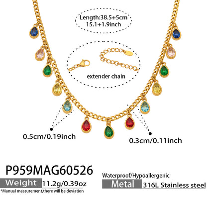 316L Stainless Steel 18K Gold PVD Tassel Necklace with Zircon Water Drop Pendant - Tassel Necklace Zircon Pendant Elegant Wholesale Stainless Steel Jewelry - Sensitive Skin Friendly - Detail 6