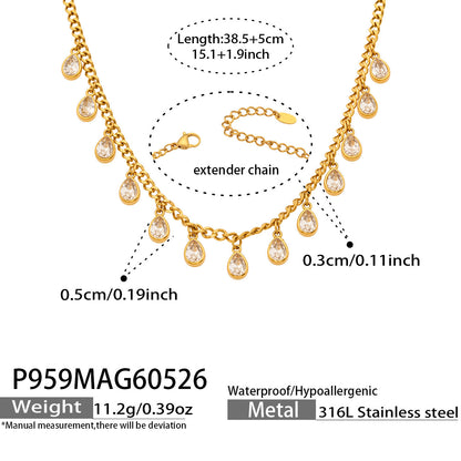 316L Stainless Steel 18K Gold PVD Tassel Necklace with Zircon Water Drop Pendant - Tassel Necklace Zircon Pendant Elegant Wholesale Stainless Steel Jewelry - Sensitive Skin Friendly - Detail 7