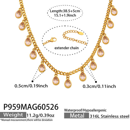 316L Stainless Steel 18K Gold PVD Tassel Necklace with Zircon Water Drop Pendant - Tassel Necklace Zircon Pendant Elegant Wholesale Stainless Steel Jewelry - Sensitive Skin Friendly - Detail 8