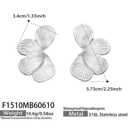 316L Stainless Steel 18K Gold PVD Textured Flower Earrings - Textured Flower Design, Modern Earrings Wholesale Stainless Steel Jewelry - Sensitive Skin Friendly - Detail 3