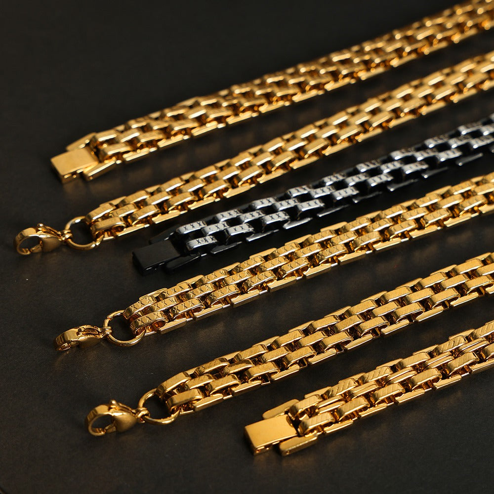 316L Stainless Steel 18K Gold PVD Textured Lobster Clasp Bracelet - Textured Lobster Clasp Gold Bracelet Wholesale Stainless Steel Jewelry - Sensitive Skin Friendly - Detail 13