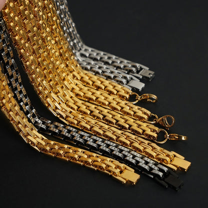 316L Stainless Steel 18K Gold PVD Textured Lobster Clasp Bracelet - Textured Lobster Clasp Gold Bracelet Wholesale Stainless Steel Jewelry - Sensitive Skin Friendly - Detail 14