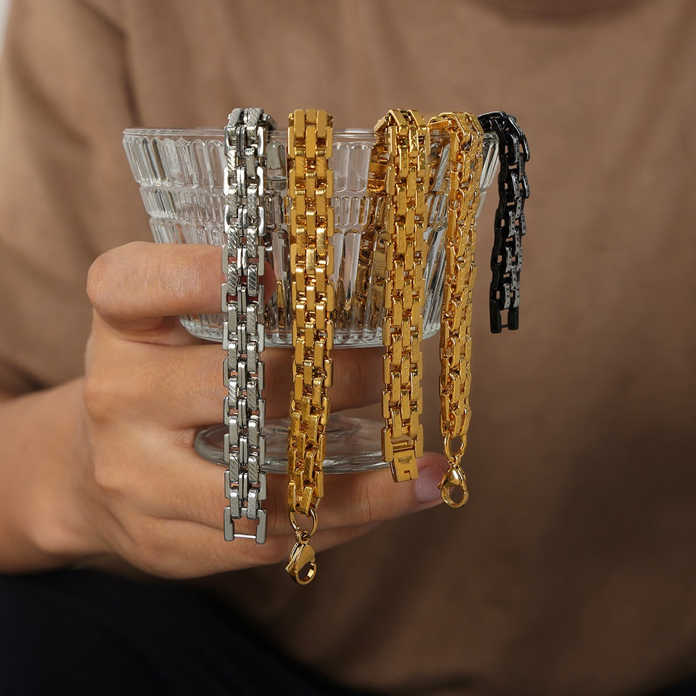 316L Stainless Steel 18K Gold PVD Textured Lobster Clasp Bracelet - Textured Lobster Clasp Gold Bracelet Wholesale Stainless Steel Jewelry - Sensitive Skin Friendly - Detail 15
