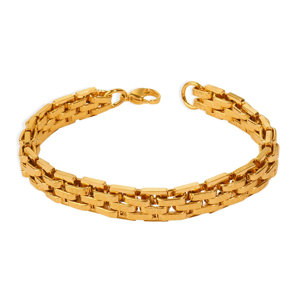 316L Stainless Steel 18K Gold PVD Textured Lobster Clasp Bracelet - Textured Lobster Clasp Gold Bracelet Wholesale Stainless Steel Jewelry - Sensitive Skin Friendly - Detail 17