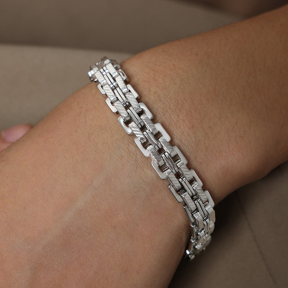 316L Stainless Steel 18K Gold PVD Textured Lobster Clasp Bracelet - Textured Lobster Clasp Gold Bracelet Wholesale Stainless Steel Jewelry - Sensitive Skin Friendly - Detail 18