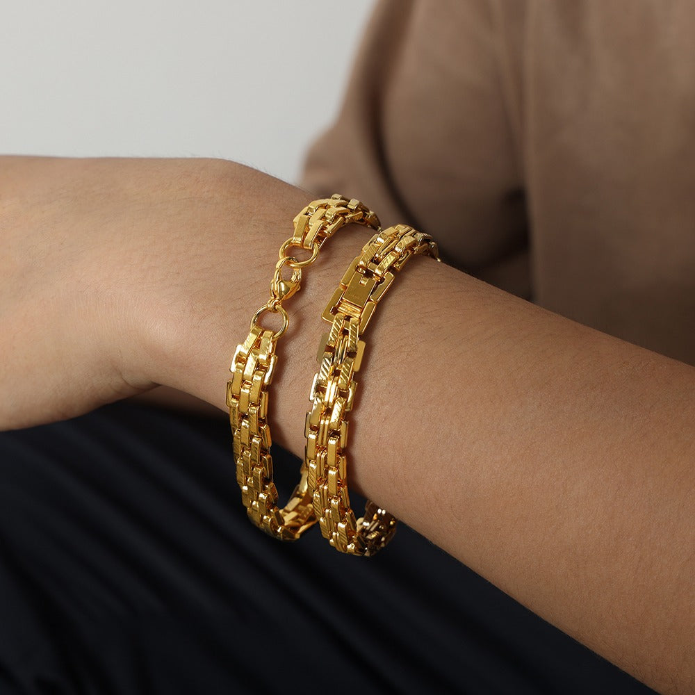 316L Stainless Steel 18K Gold PVD Textured Lobster Clasp Bracelet - Textured Lobster Clasp Gold Bracelet Wholesale Stainless Steel Jewelry - Sensitive Skin Friendly - Detail 19