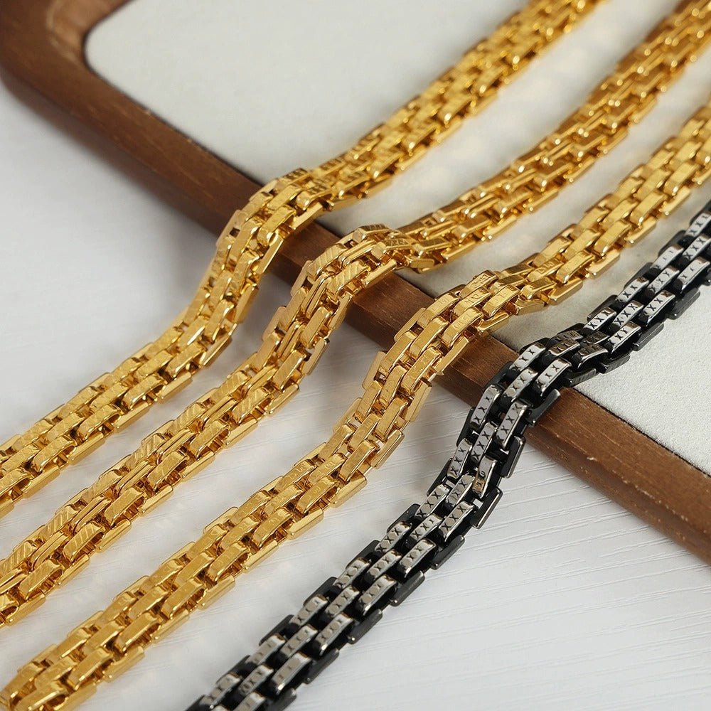316L Stainless Steel 18K Gold PVD Textured Lobster Clasp Bracelet - Textured Lobster Clasp Gold Bracelet Wholesale Stainless Steel Jewelry - Sensitive Skin Friendly - Detail 2