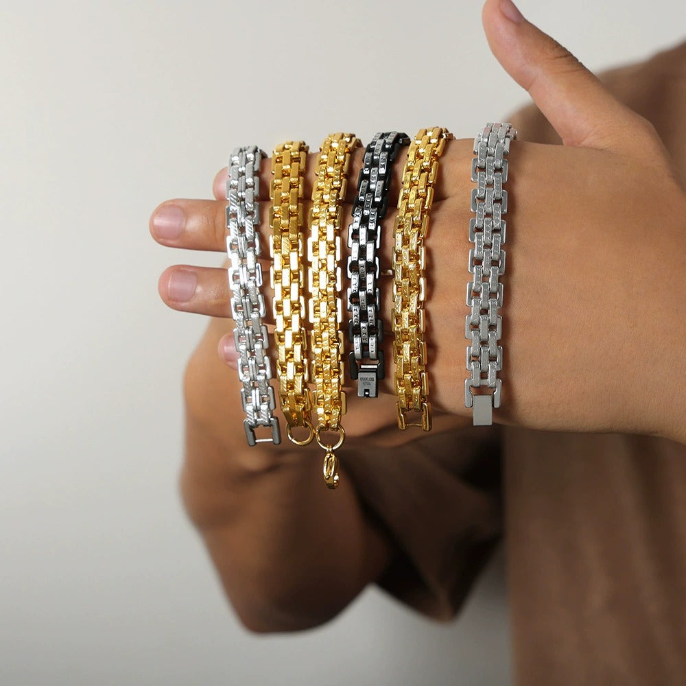 316L Stainless Steel 18K Gold PVD Textured Lobster Clasp Bracelet - Textured Lobster Clasp Gold Bracelet Wholesale Stainless Steel Jewelry - Sensitive Skin Friendly - Detail 4
