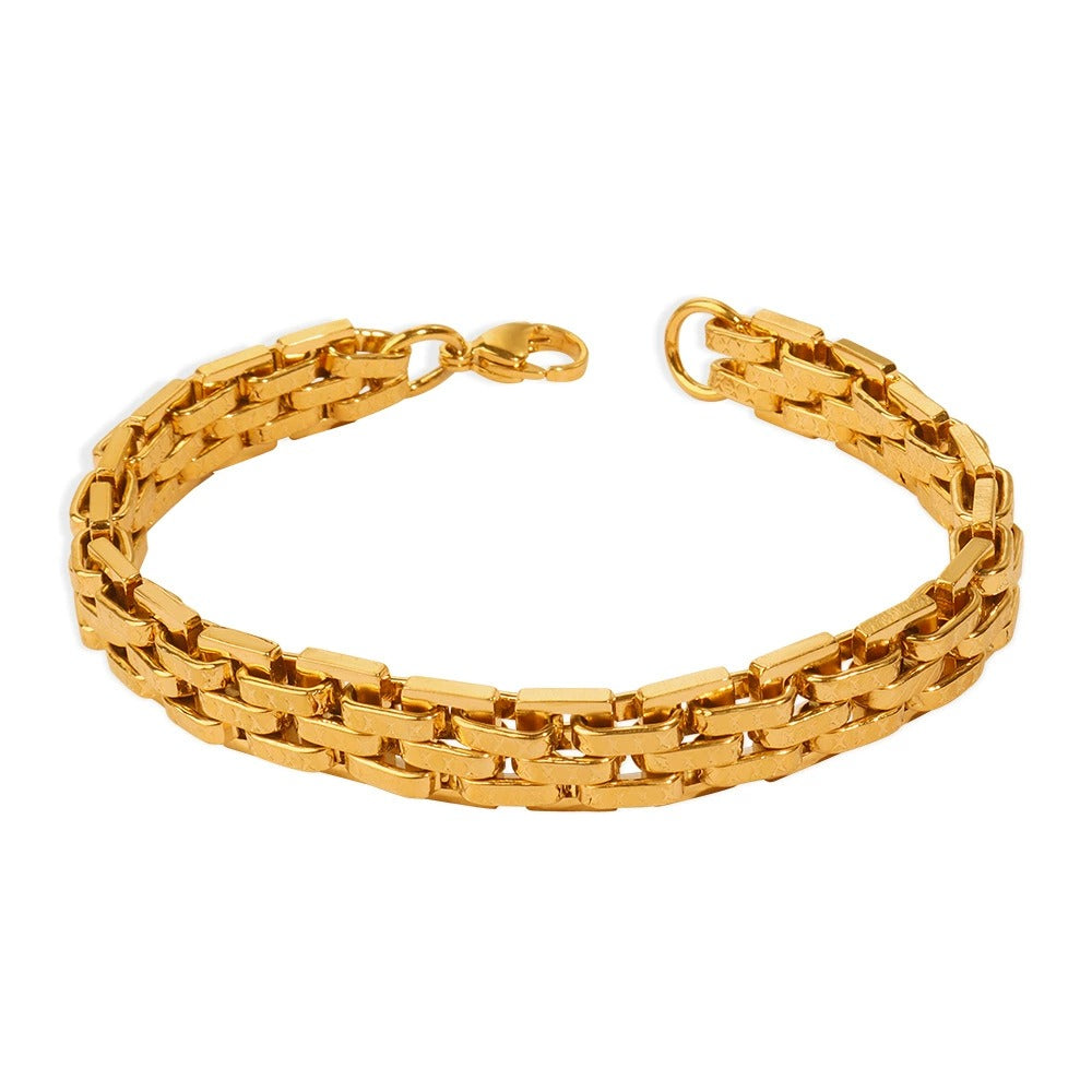 316L Stainless Steel 18K Gold PVD Textured Lobster Clasp Bracelet - Textured Lobster Clasp Gold Bracelet Wholesale Stainless Steel Jewelry - Sensitive Skin Friendly - Detail 5