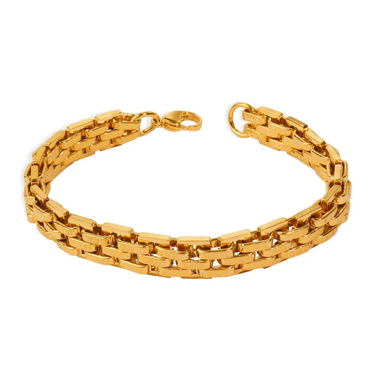 316L Stainless Steel 18K Gold PVD Textured Lobster Clasp Bracelet - Textured Lobster Clasp Gold Bracelet Wholesale Stainless Steel Jewelry - Sensitive Skin Friendly - Detail 5