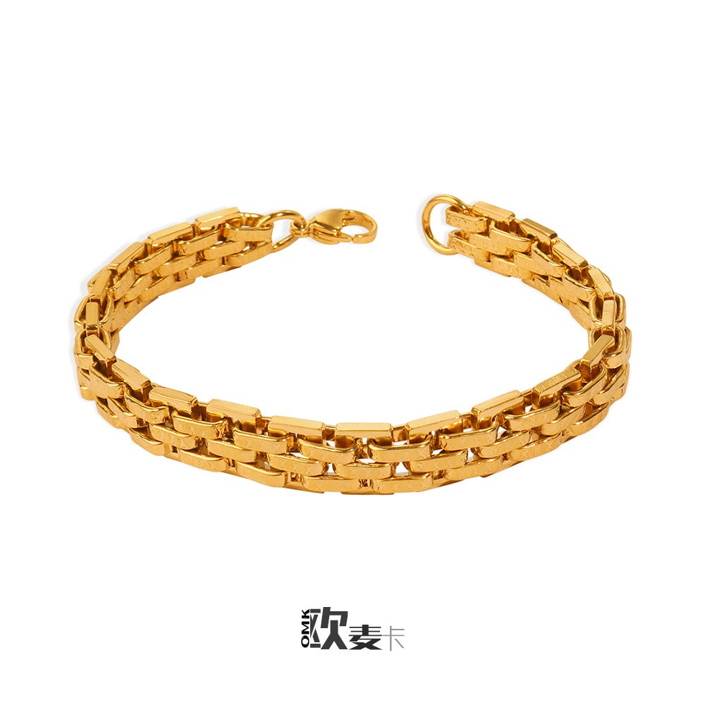 316L Stainless Steel 18K Gold PVD Textured Lobster Clasp Bracelet - Textured Lobster Clasp Gold Bracelet Wholesale Stainless Steel Jewelry - Sensitive Skin Friendly - Detail 8