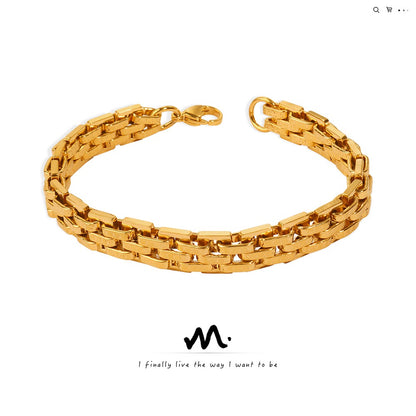 316L Stainless Steel 18K Gold PVD Textured Lobster Clasp Bracelet - Textured Lobster Clasp Gold Bracelet Wholesale Stainless Steel Jewelry - Sensitive Skin Friendly - Detail 9