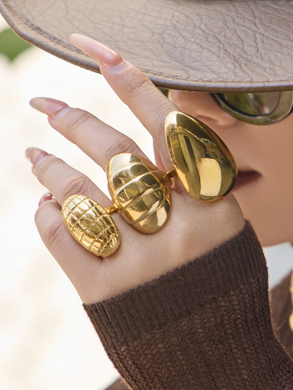 316L Stainless Steel 18K Gold PVD Textured Oval Drop Ring - Textured Oval Drop Ring Wholesale Stainless Steel Jewelry - Sensitive Skin Friendly - Detail 10