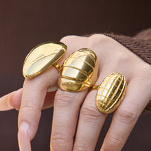 316L Stainless Steel 18K Gold PVD Textured Oval Drop Ring - Textured Oval Drop Ring Wholesale Stainless Steel Jewelry - Sensitive Skin Friendly - Detail 14
