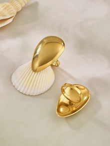 316L Stainless Steel 18K Gold PVD Textured Oval Drop Ring - Textured Oval Drop Ring Wholesale Stainless Steel Jewelry - Sensitive Skin Friendly - Detail 15