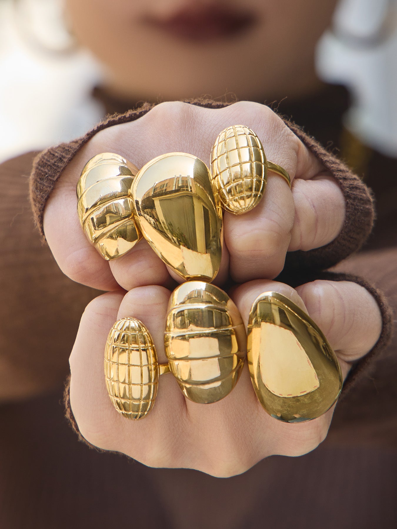 316L Stainless Steel 18K Gold PVD Textured Oval Drop Ring - Textured Oval Drop Ring Wholesale Stainless Steel Jewelry - Sensitive Skin Friendly - Detail 16